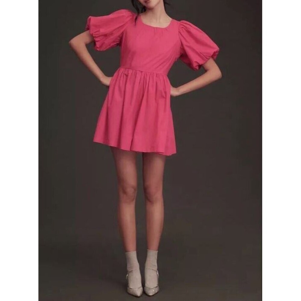 By Anthropologie Puff-Sleeve Women's Romper Dress Cotton Resort Casual M 267962
